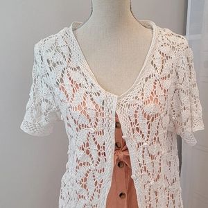 Crochet cotton blend cardigan sz L